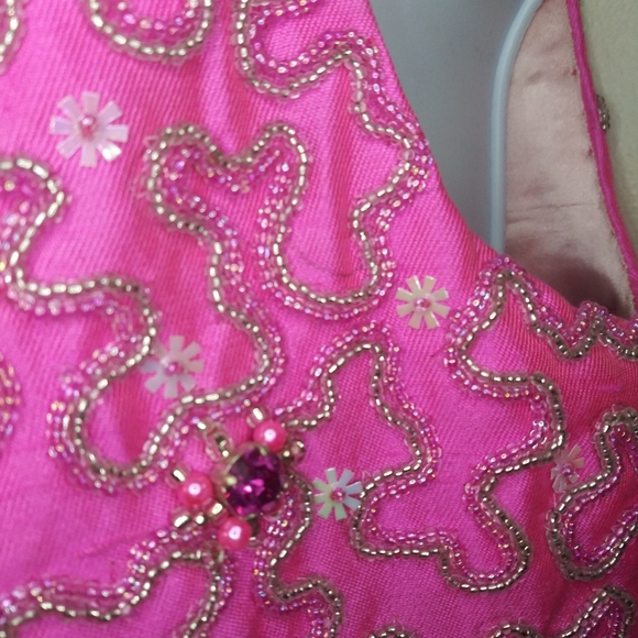 Vintage 1960-70 Barbie Pink Raw Silk Hand Beaded/Jeweled Cocktail, Hostess Vest - Picture 12 of 13